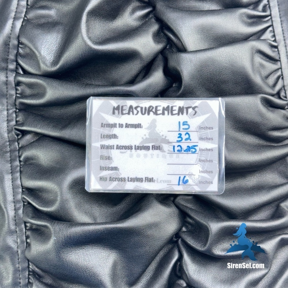 1069 NWOT Zara Black Faux Leather Dress w/Ruching - Picture 13 of 16